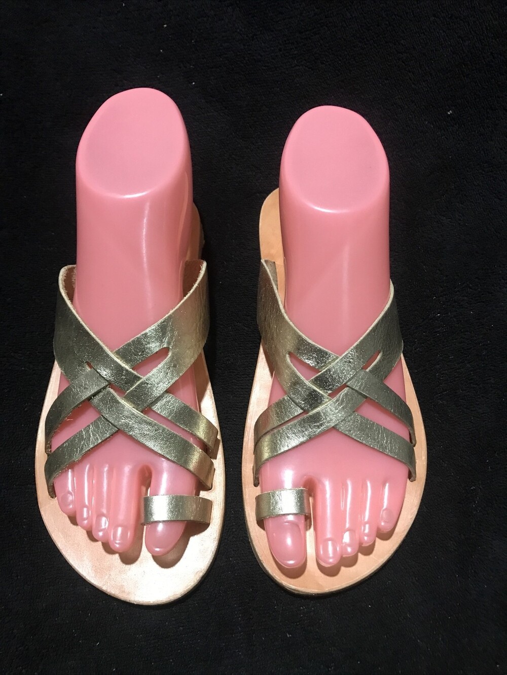 L*SPACE by Cocobelle Shore Break Gold Leather Strappy Sandals Slides 36/6 Shoes